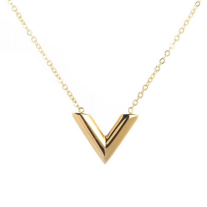قلادة أنيقة وبسيطة على شكل حرف V مطلية بالذهب من الصلب والتيتانيوم