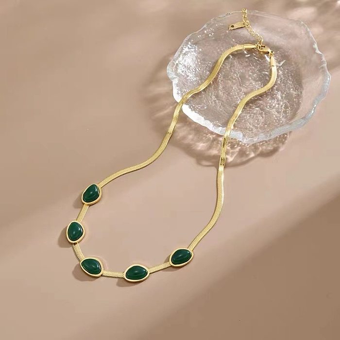 Retro Simple Style Irregular Oval Titanium Steel Inlay Artificial Gemstones Bracelets Earrings Necklace