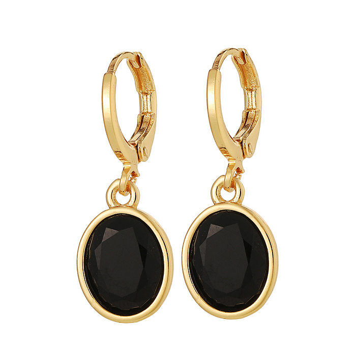 Fashion Round Copper Plating Inlay Zircon Drop Earrings 1 Pair