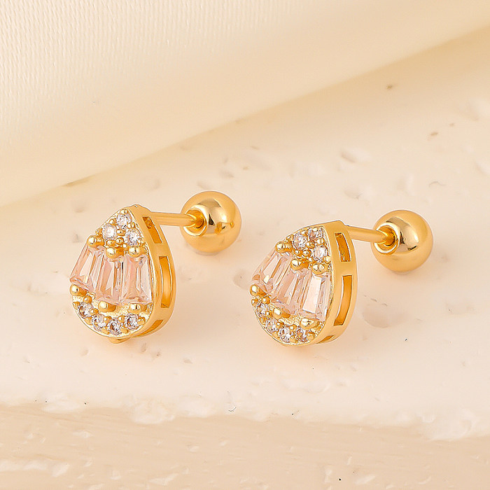 1 par de brincos elegantes e simples, estilo geométrico, formato de coração, borboleta, cobre, zircão, banhado a ouro