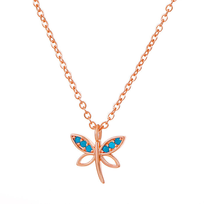 Colar de pingente de cobre libélula da moda com incrustações de zircão colares de cobre