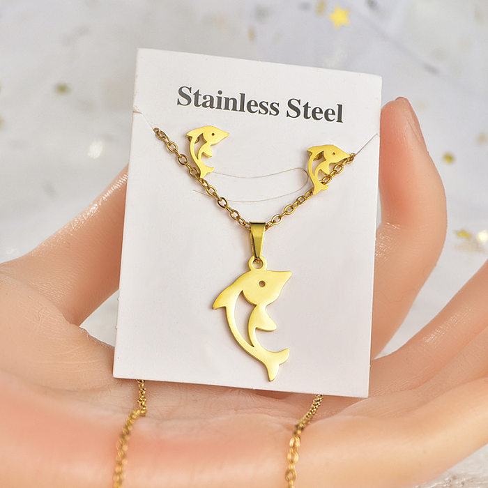Fashion Heart Shape Unicorn Dragonfly Stainless Steel Alloy Plating Women'S Earrings Necklace 1 Set