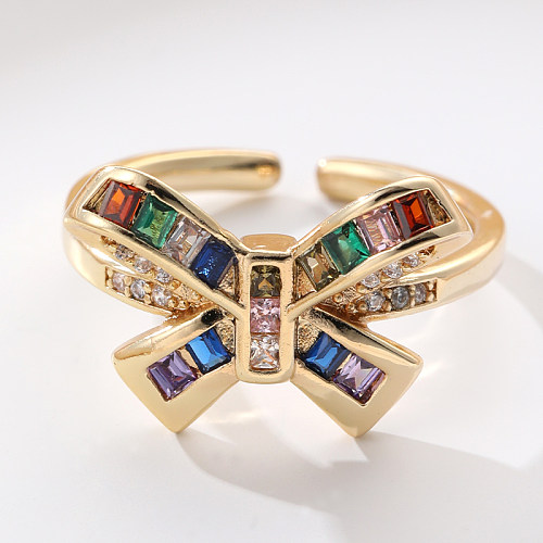 Elegant Lady Bow Knot Copper Inlay Zircon Open Rings