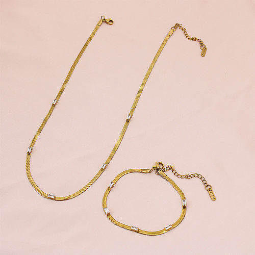 Modische quadratische Edelstahl-Beschichtung, Inlay, Zirkon-Armband-Halskette, 1 Stück