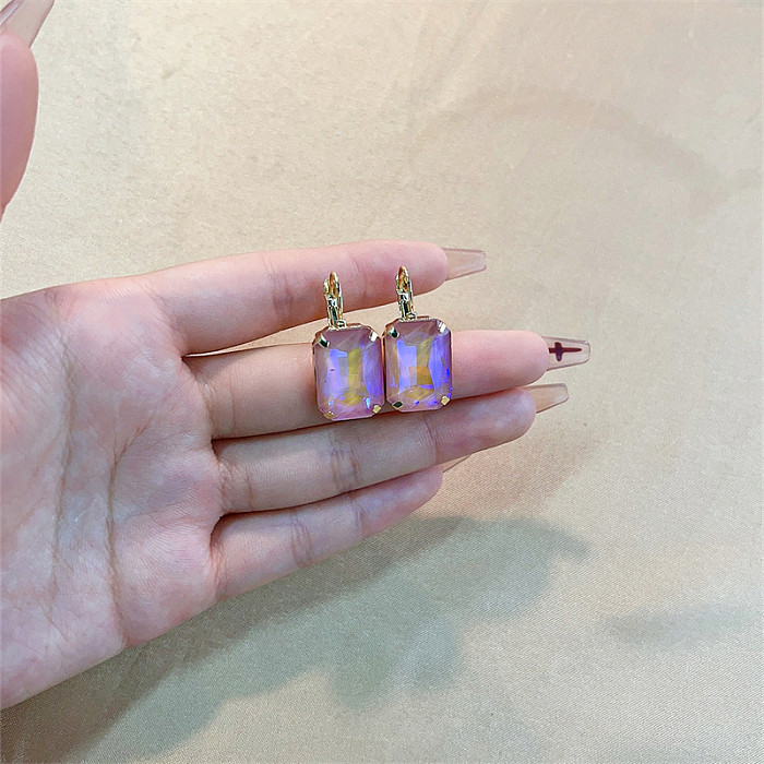 1 Pair Casual Simple Style Classic Style Rectangle Plating Inlay Copper Glass Gold Plated Drop Earrings