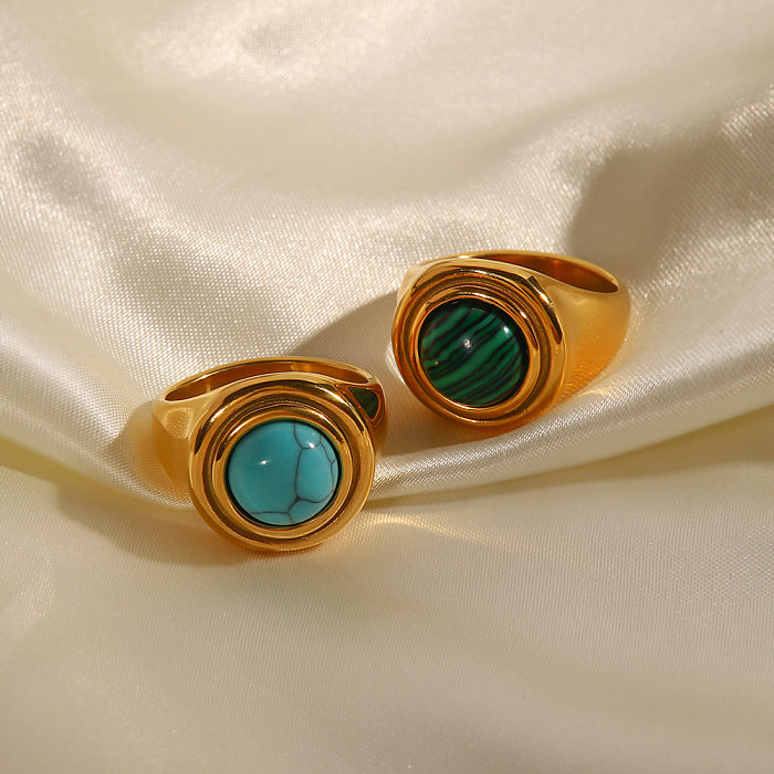Fashion Round Stainless Steel Plating Inlay Turquoise Rings 1 Piece