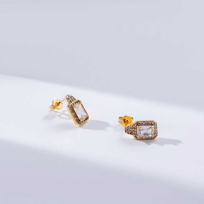 1 Pair Korean Style Square Plating Inlay Copper Zircon 18K Gold Plated Hoop Earrings