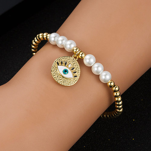 Mode Neue Kupfer Vergoldet Öl Teufel Auge Armband Kupfer Perlen Perle Elastisches Armband