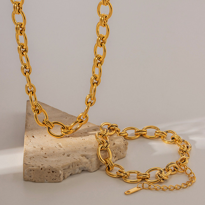 Hip-Hop-Armband-Halskette mit geometrischer Edelstahlbeschichtung, 18 Karat vergoldet