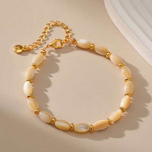 Bracelets plaqués or 18 carats avec perles de coquillage ovales décontractées de style IG