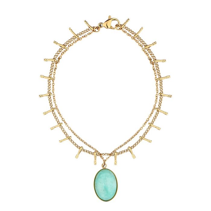 Modern Style Oval Eye Stainless Steel Plating Inlay Turquoise Gold Plated Bracelets Necklace