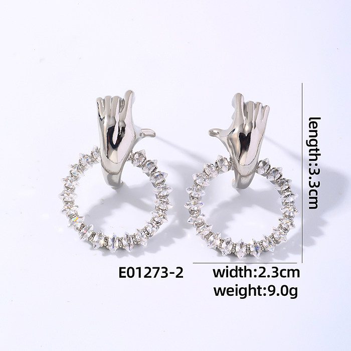 1 Pair Casual Simple Style Gesture Plating Inlay Copper Zircon White Gold Plated Ear Studs