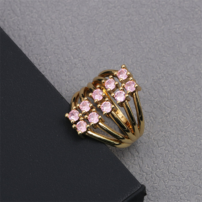 Luxuriöse, quadratische, vergoldete offene Ringe mit Inlay-Zirkon und Kupferbeschichtung