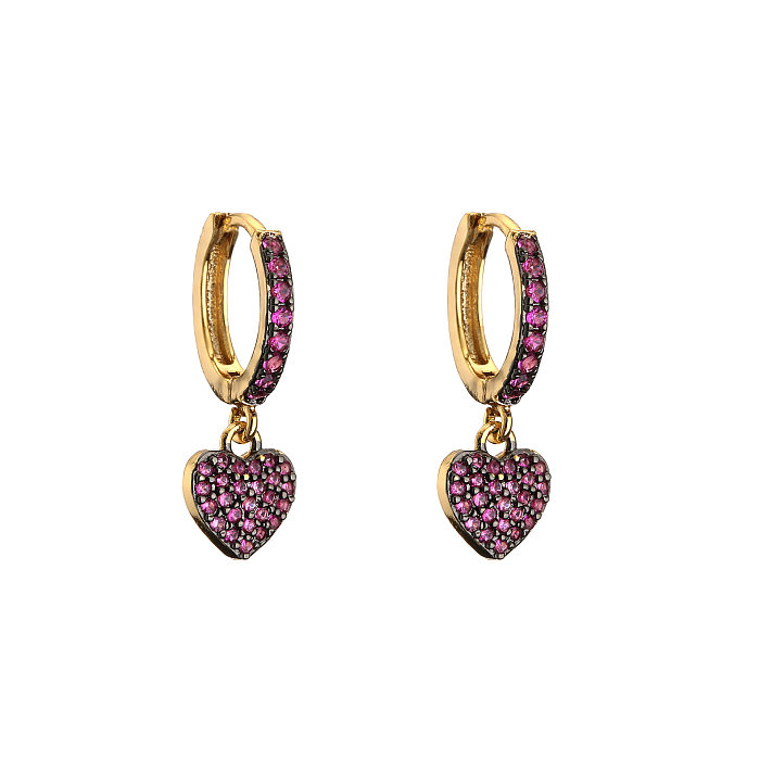 Modische herzförmige Ohrringe mit Mikro-Intarsien aus farbigen Zirkonen und zweifarbigen galvanisierten Diamanten