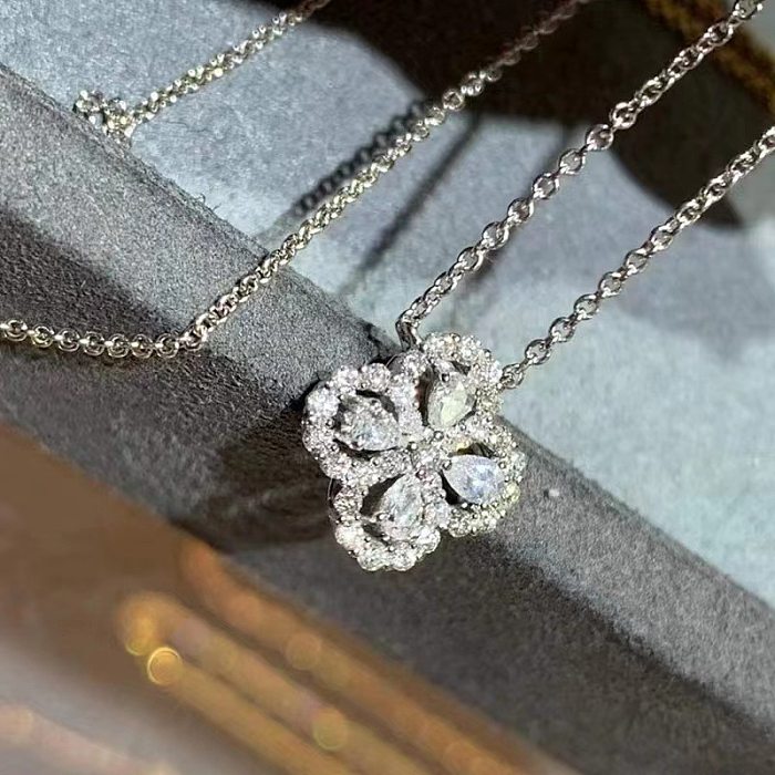 Elegant Korean Style Leaf Titanium Steel Inlay Zircon Earrings Necklace