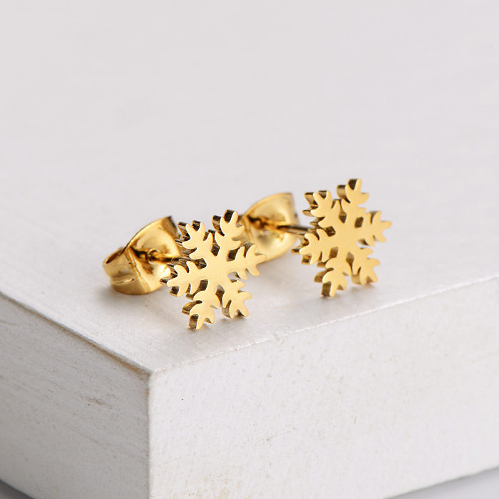 Conjunto de colar de brincos coreano de floco de neve liso de aço titânio presentes de Natal