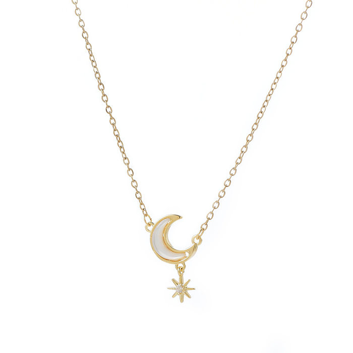 Fashion Geometric Star Moon Copper Inlay Zircon Necklace