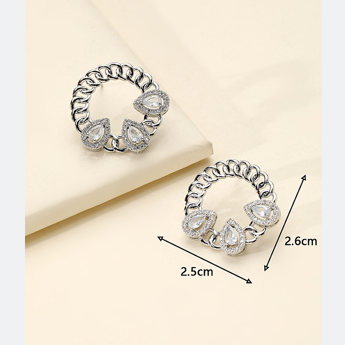 1 Pair Exaggerated Simple Style Round Plating Inlay Copper Zircon White Gold Plated Ear Studs