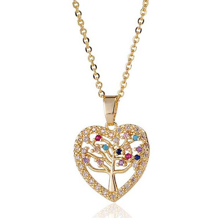 Fashion Tree Copper Plating Inlay Zircon Pendant Necklace 1 Piece