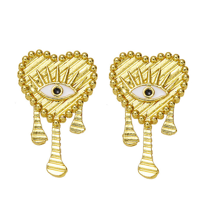 1 Pair Retro Classic Style Devil'S Eye Heart Shape Inlay Copper Artificial Gemstones Earrings