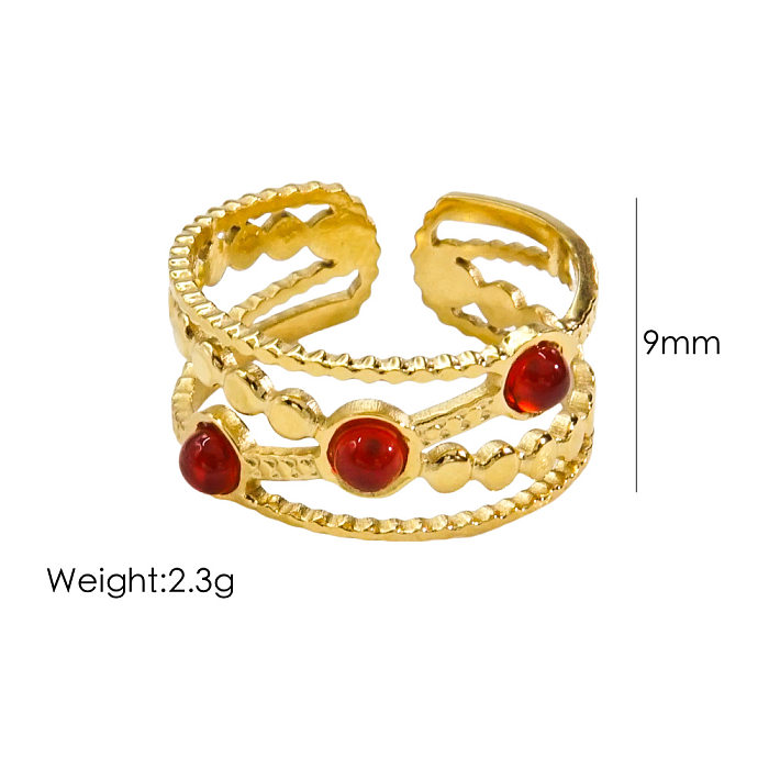 Basic C Shape Stainless Steel Plating Inlay Natural Stone 14K Gold Plated Open Rings