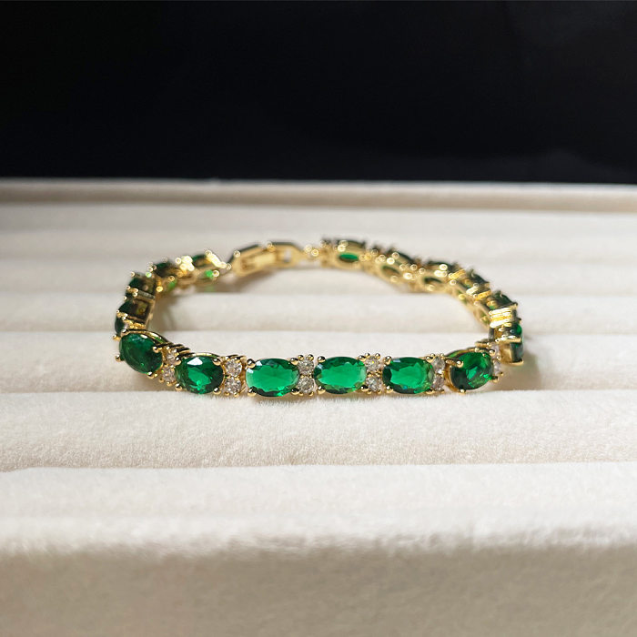 Cross-border melhor vendedor na europa e américa luz luxo de alta qualidade esmeralda pulseira brilhante aaa zircão oval lvzuan elegante pulseira