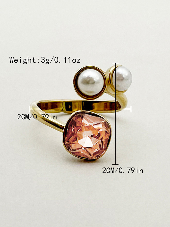 Casual Vintage Style Simple Style Round Square Stainless Steel Gold Plated Gem Pearl Open Ring In Bulk
