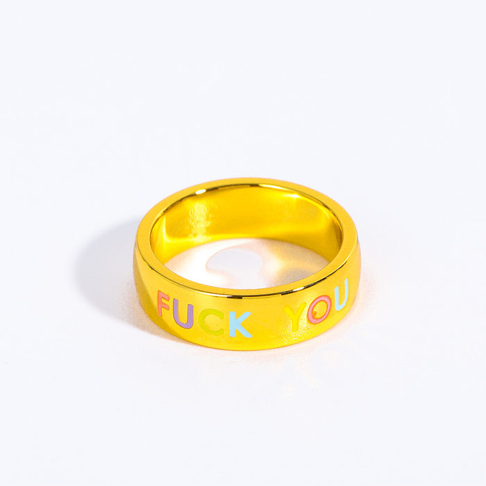 Cute Letter Flower Titanium Steel Enamel Rings