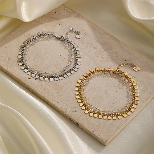 Lantejoulas de cobre quadradas estilo simples banhadas a ouro 18K pulseiras banhadas a prata