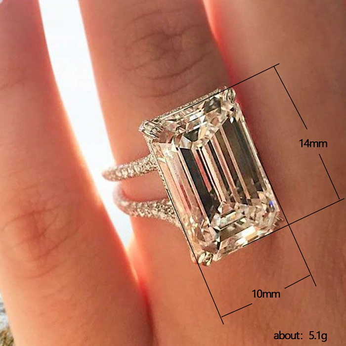 Novo brilhante super grande 14*10mm quadrado diamante zircão anel de cobre jóias femininas