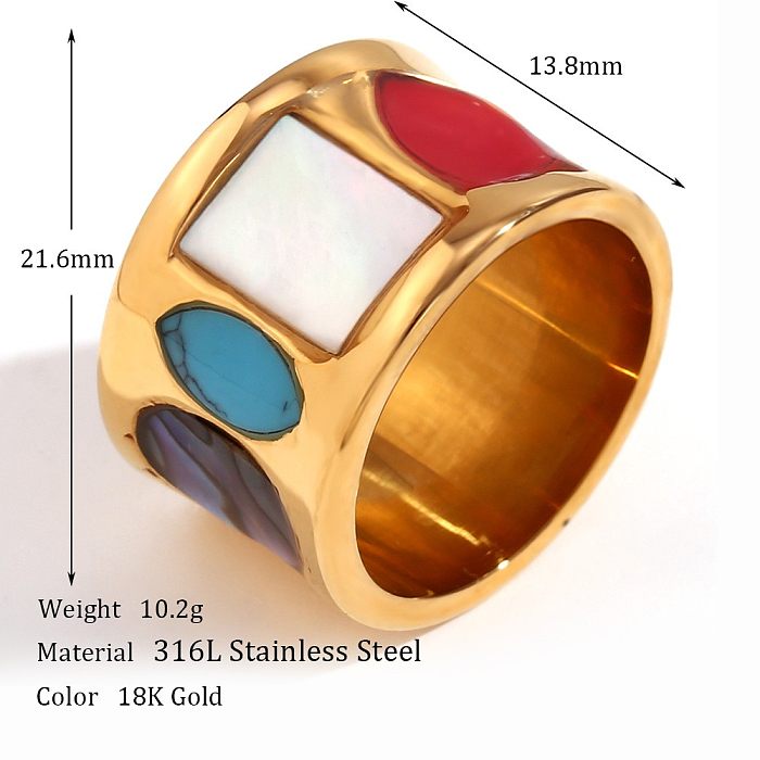 Vintage Style Classic Style Multicolor Stainless Steel Plating Inlay Turquoise 18K Gold Plated Rings