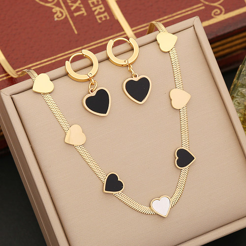 Colar de brincos de pulseiras de aço inoxidável em formato de coração estilo simples