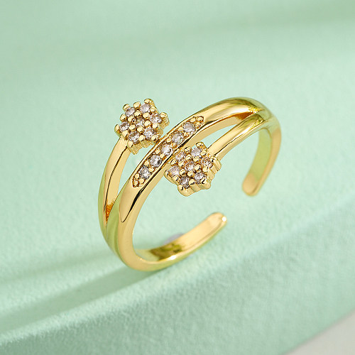 Simple Style Commute Round Flower Copper 18K Gold Plated Zircon Open Ring In Bulk