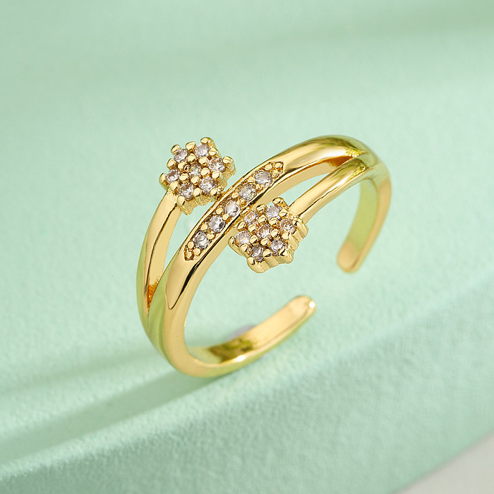 Einfacher Pendel-Ring mit runder Blume, Kupfer, 18 Karat vergoldet, Zirkon, offen, in großen Mengen