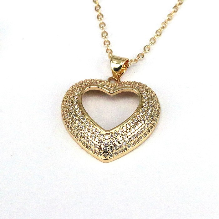 Hip-Hop Streetwear Heart Shape Copper Plating Inlay Zircon Pendant Necklace