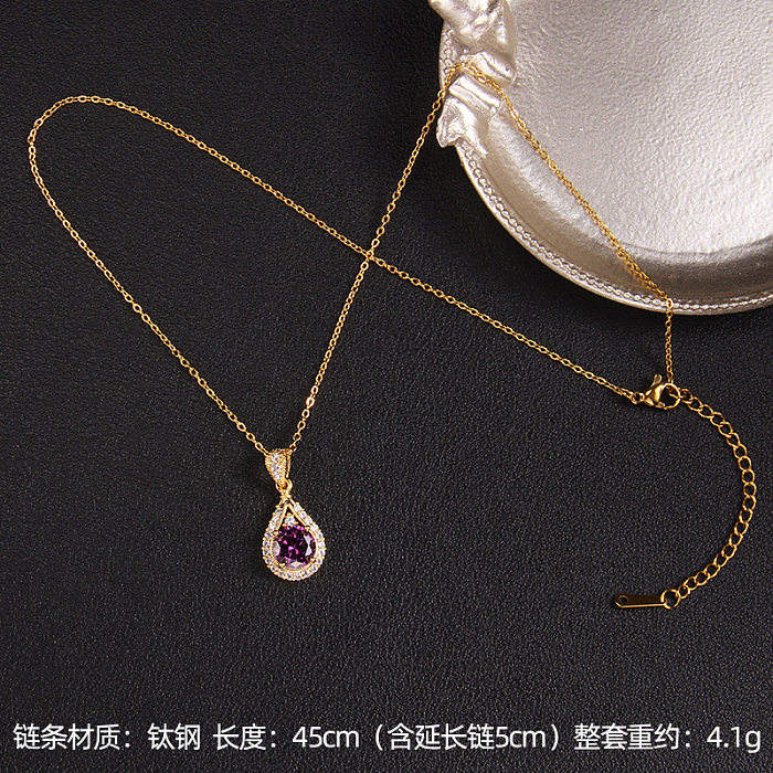 Senhora estilo coreano geométrico quadrado coração forma cobre chapeamento inlay zircão pingente colar