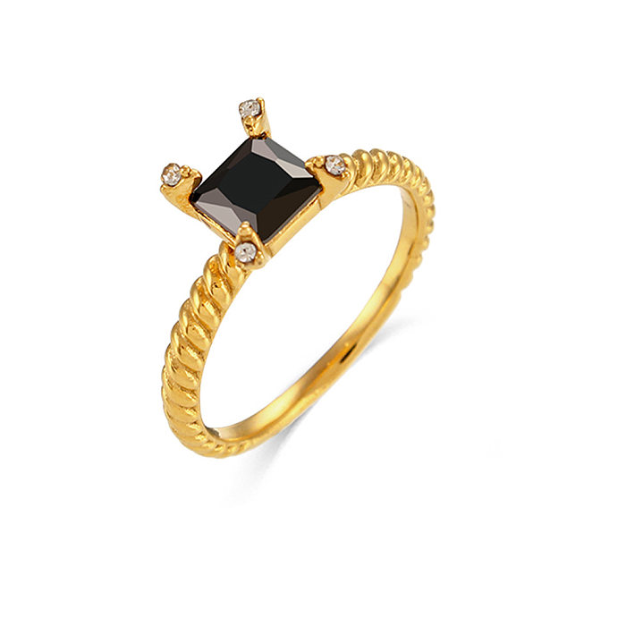 Simple Style Square Stainless Steel Rings Inlay Zircon Stainless Steel Rings