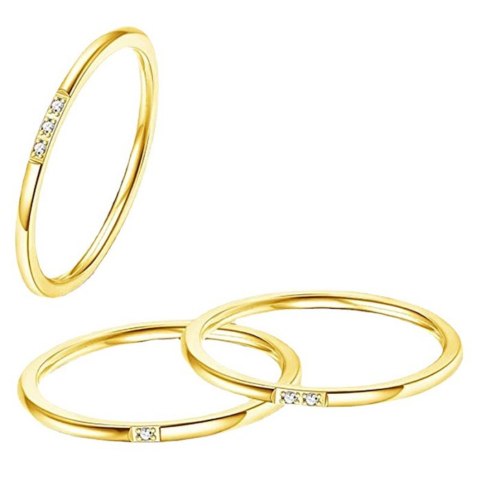 Simple Style Solid Color Titanium Steel Plating Inlay Zircon Rings