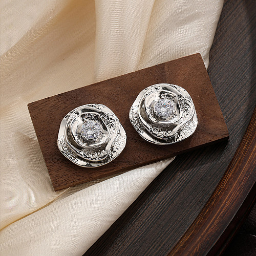 1 Pair Vintage Style Simple Style Flower Plating Inlay Copper Zircon Silver Plated Ear Studs