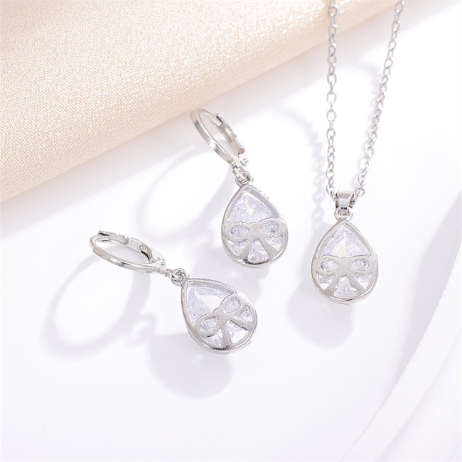 Casual Sweet Simple Style Water Droplets Copper Water Drop Inlay Zircon Earrings Necklace
