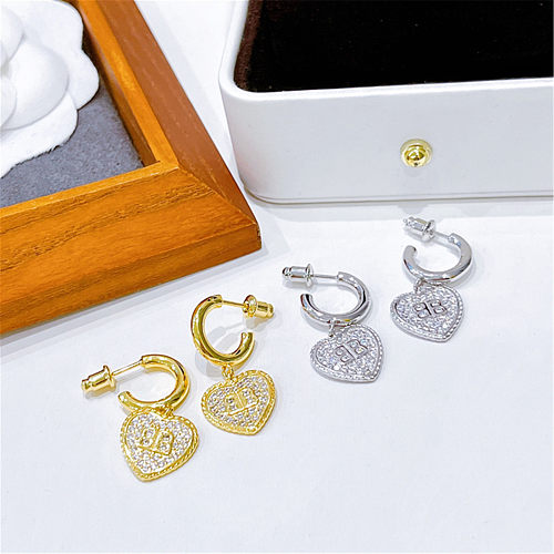 Simple Style Heart Shape Copper Plating Zircon Earrings 1 Pair