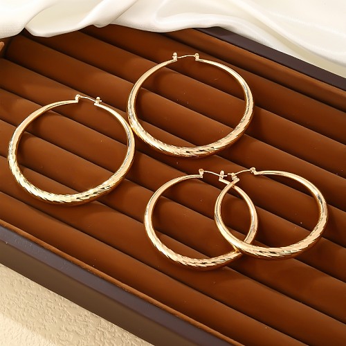 1 Pair Casual Simple Style Round Plating Copper Gold Plated Hoop Earrings
