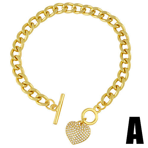 Fashion Heart-shape Copper Inlaid Zircon Bracelet Wholesale