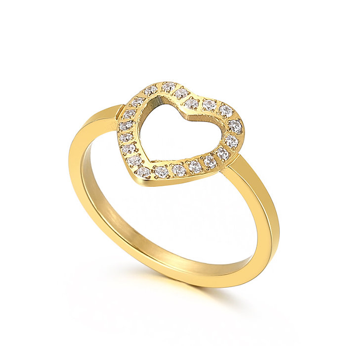 Simple Style Heart Shape Stainless Steel Plating Rhinestones Rings 1 Piece