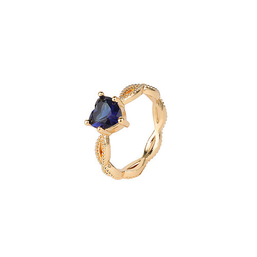 New Heart Gemstone Twist Cross Hollow Copper Inlaid Zircon Ring