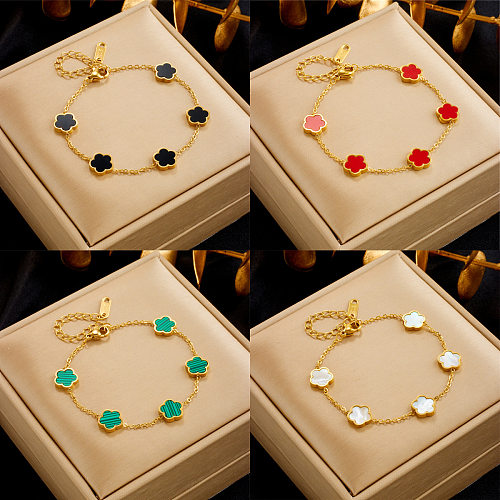 Elegant Shiny Four Leaf Clover Stainless Steel Bracelets Earrings Necklace