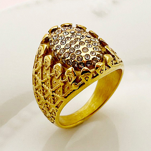 Estilo vintage formal estilo romano oval argyle aço inoxidável polimento chapeamento incrustação zircão anéis banhados a ouro