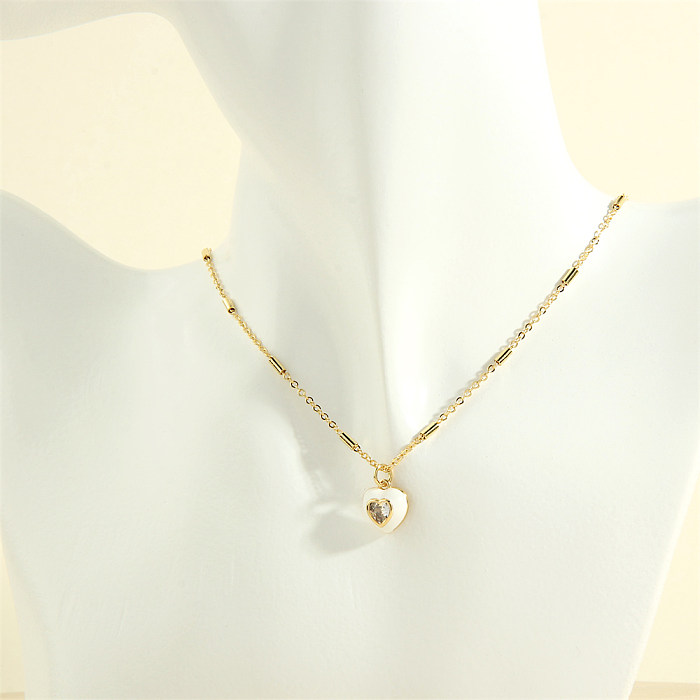 Sweet Simple Style Heart Shape Copper 18K Gold Plated Zircon Pendant Necklace In Bulk