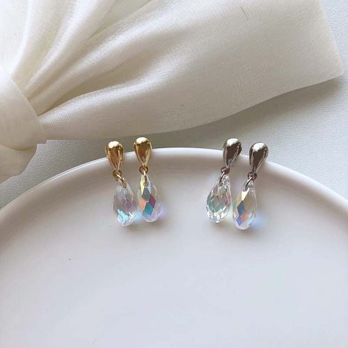 1 Pair Simple Style Water Droplets Inlay Copper Crystal Drop Earrings