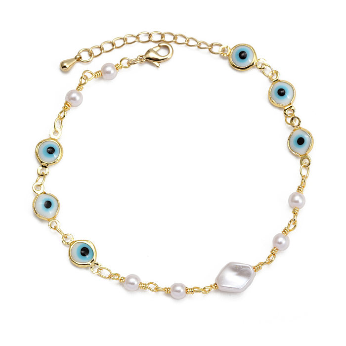1 pièce de bracelets plaqués cuivre avec perles d'imitation d'oeil de style simple
